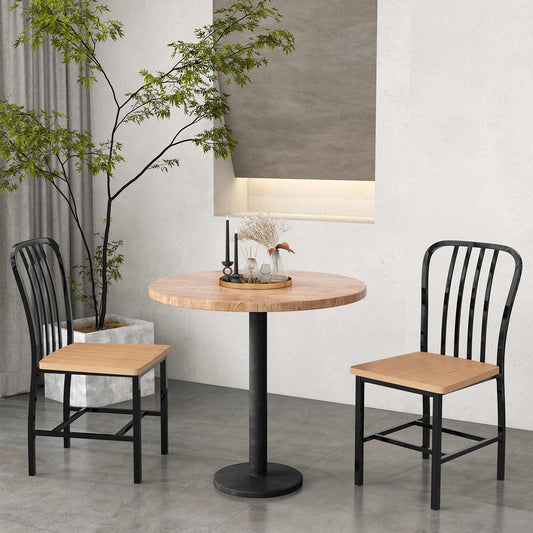 Pair of Spindle Back Dining Chairs with Ergonomic Armless Seat for Comfortable Dining - Black