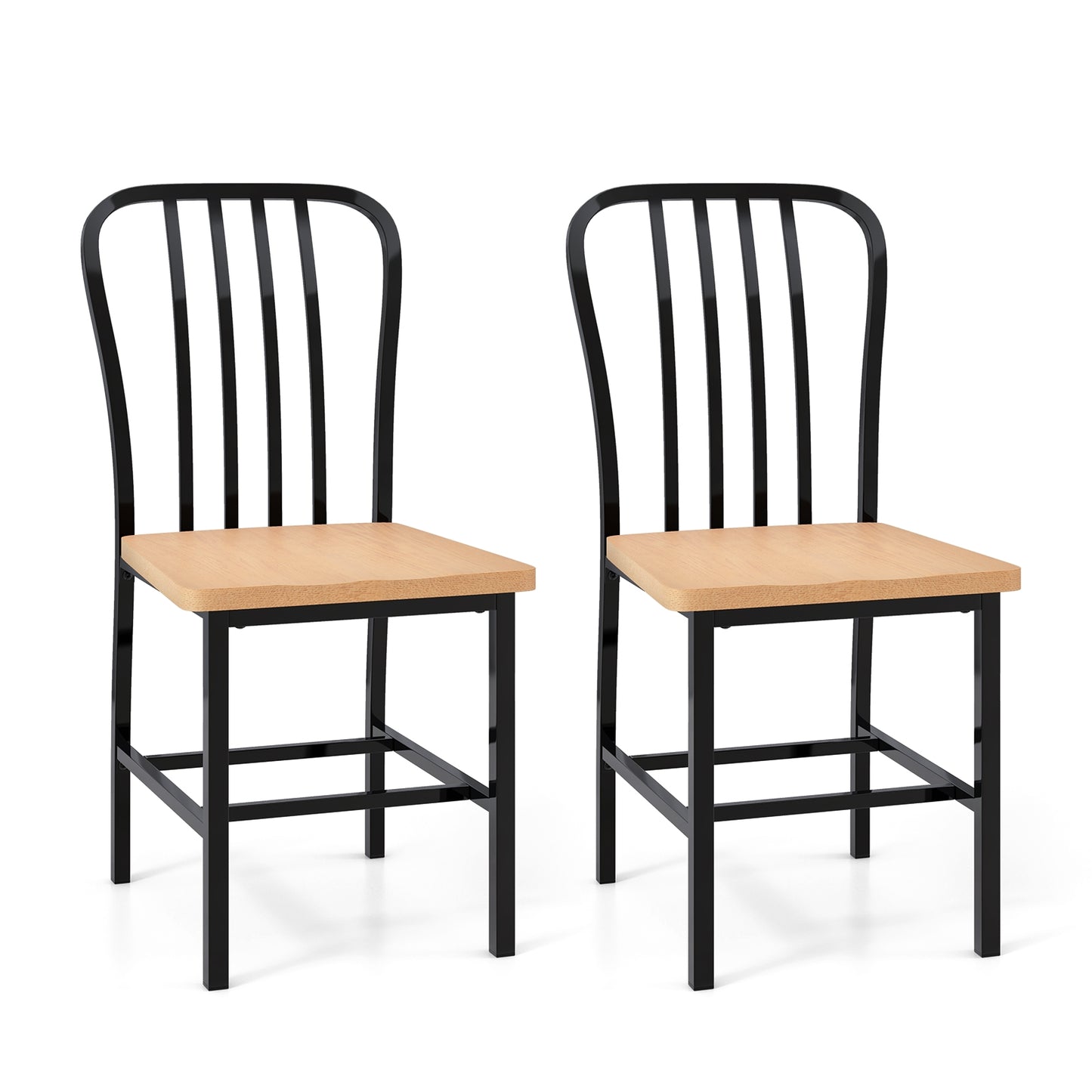 Pair of Spindle Back Dining Chairs with Ergonomic Armless Seat for Comfortable Dining - Black