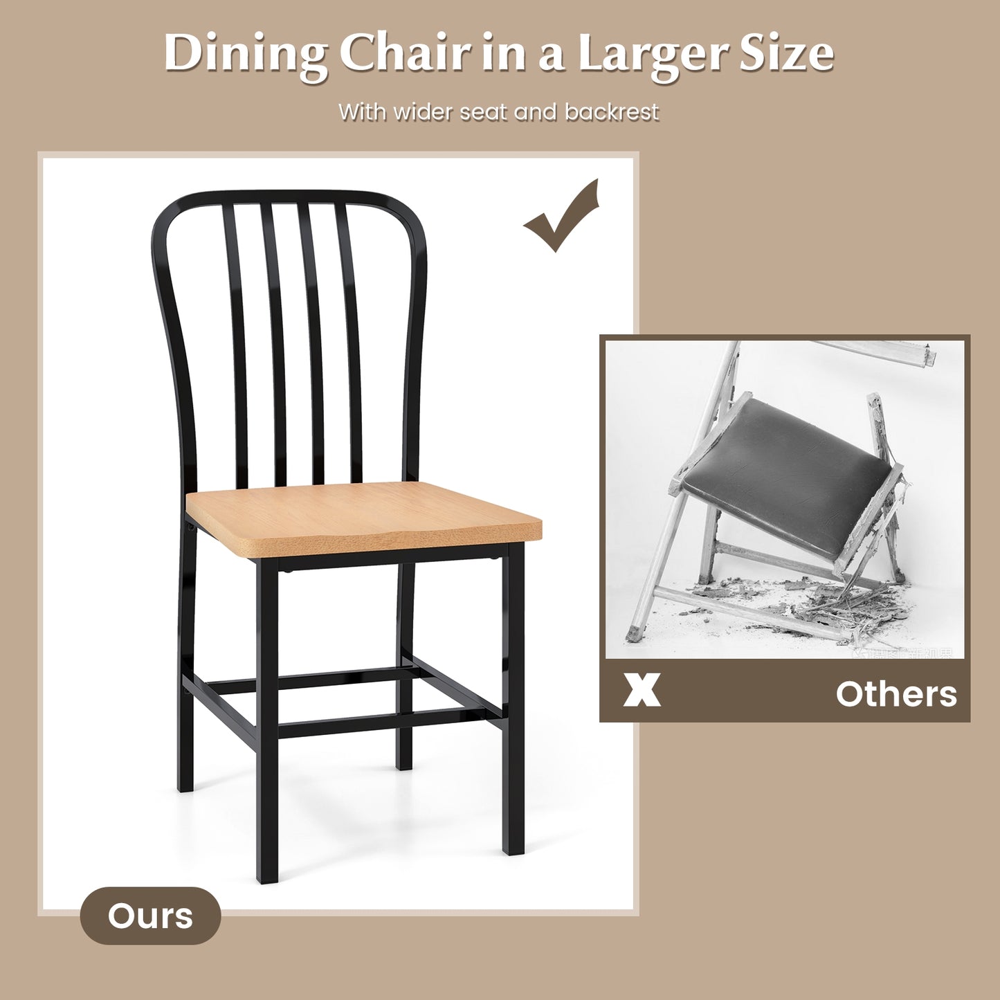 Pair of Spindle Back Dining Chairs with Ergonomic Armless Seat for Comfortable Dining - Black