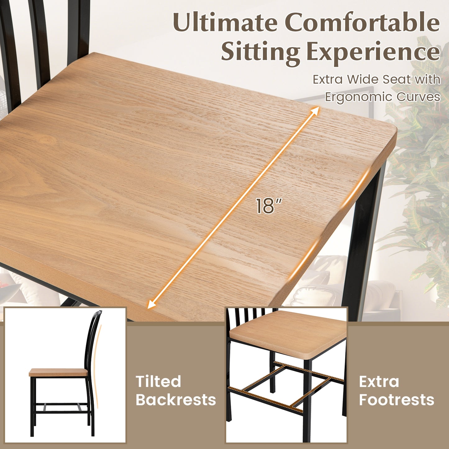 Pair of Spindle Back Dining Chairs with Ergonomic Armless Seat for Comfortable Dining - Black