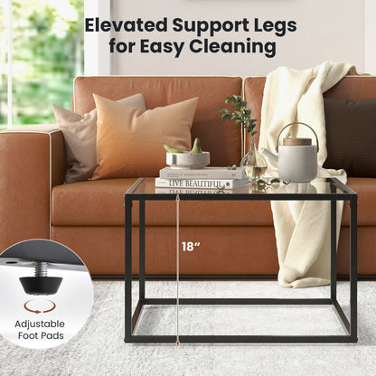 Modern Square Glass Coffee Table with Sturdy Metal Frame - Transparent