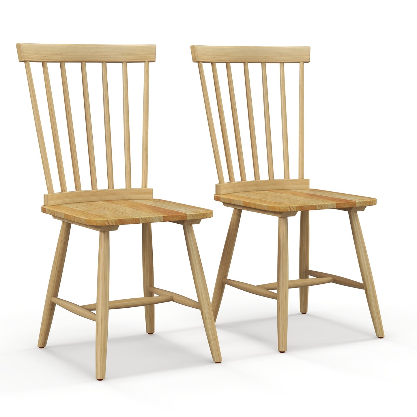 Pair of Windsor Dining Chairs with High Spindle Back and Sturdy Wood Frame - Natural