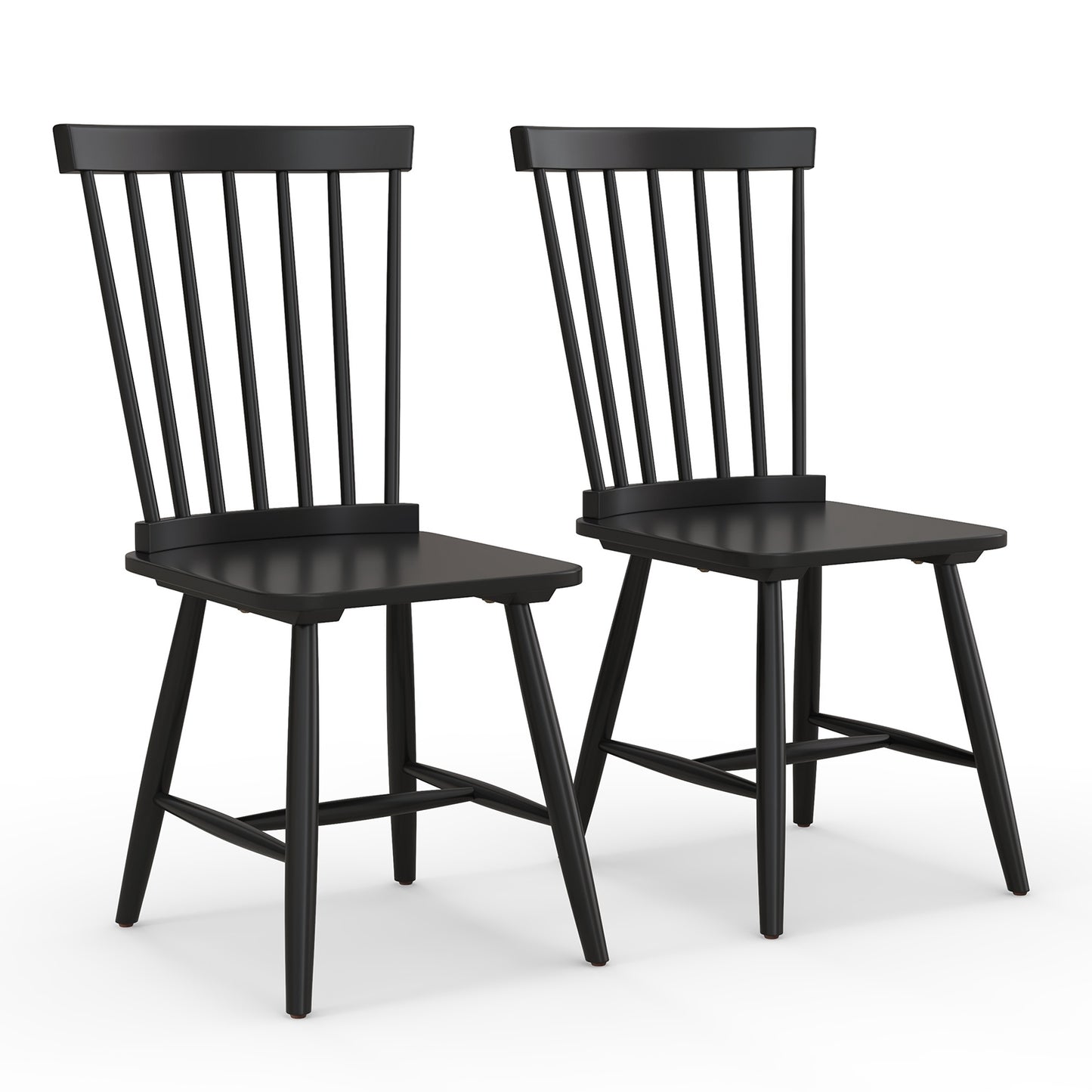 Pair of Windsor Dining Chairs with High Spindle Back and Sturdy Wood Frame - Black