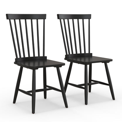 Pair of Windsor Dining Chairs with High Spindle Back and Sturdy Wood Frame - Black