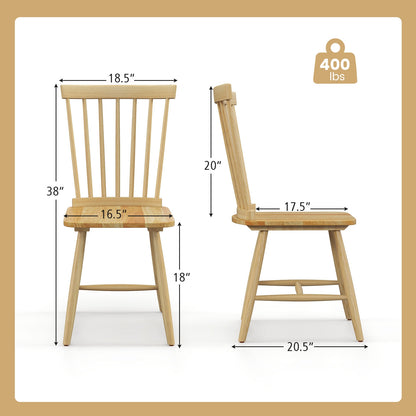 Pair of Windsor Dining Chairs with High Spindle Back and Sturdy Wood Frame - Natural