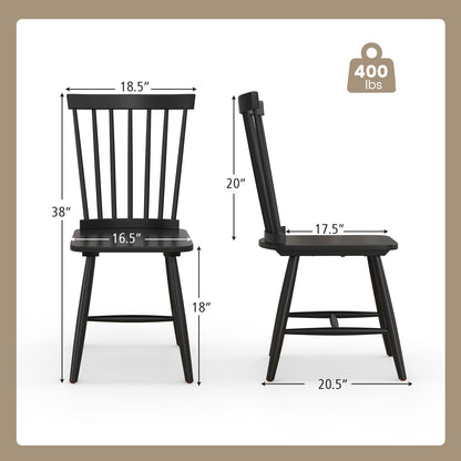 Pair of Windsor Dining Chairs with High Spindle Back and Sturdy Wood Frame - Black