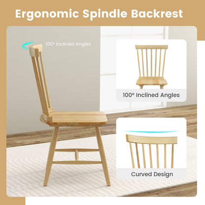 Pair of Windsor Dining Chairs with High Spindle Back and Sturdy Wood Frame - Natural