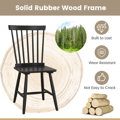Pair of Windsor Dining Chairs with High Spindle Back and Sturdy Wood Frame - Black