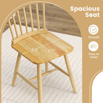 Pair of Windsor Dining Chairs with High Spindle Back and Sturdy Wood Frame - Natural