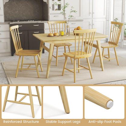 Pair of Windsor Dining Chairs with High Spindle Back and Sturdy Wood Frame - Natural