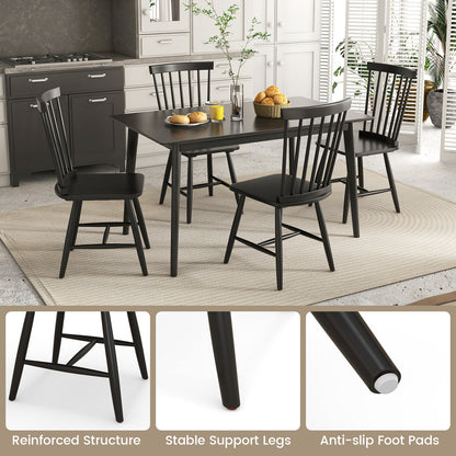 Pair of Windsor Dining Chairs with High Spindle Back and Sturdy Wood Frame - Black