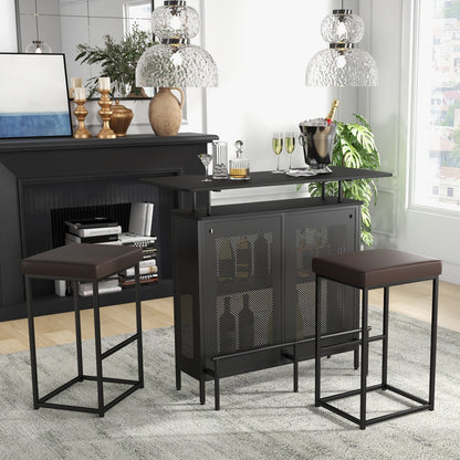 Pair of 30" Upholstered Barstools with PU Leather Cushions and Metal Frame in Brown