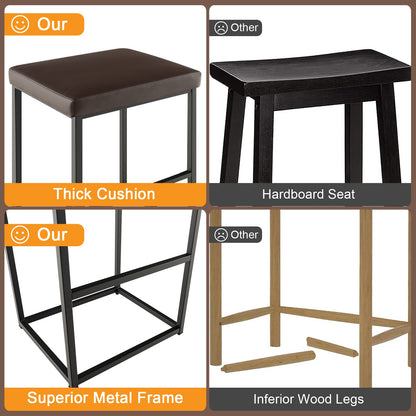 Pair of 30" Upholstered Barstools with PU Leather Cushions and Metal Frame in Brown