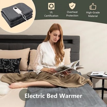 5 Level Electric Heated Mattress Pad with Overheat Protection & Fast Heating – Grey