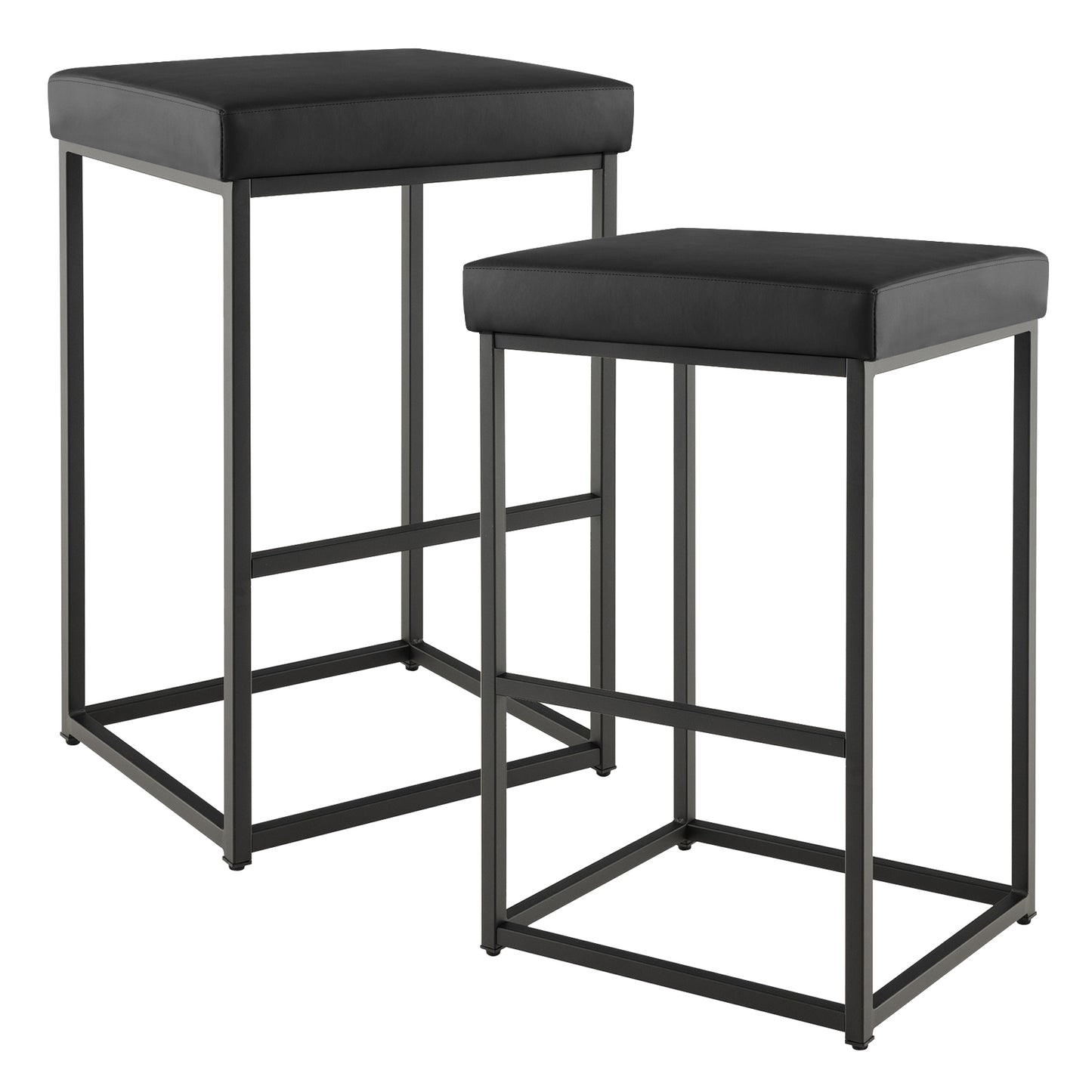 Pair of 30" Upholstered Barstools with PU Leather Cushions and Metal Frame in Black