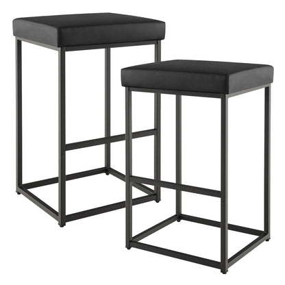 Pair of 30" Upholstered Barstools with PU Leather Cushions and Metal Frame in Black