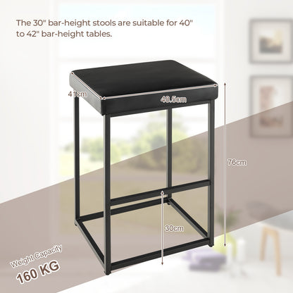 Pair of 30" Upholstered Barstools with PU Leather Cushions and Metal Frame in Black