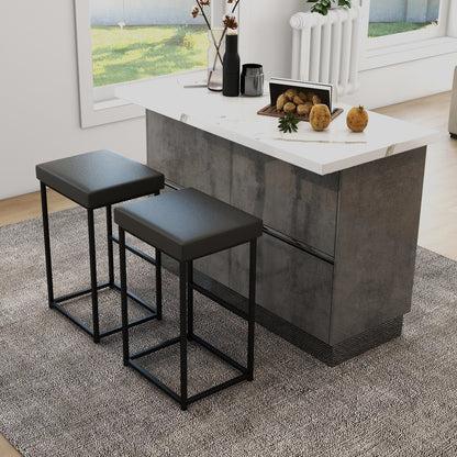 Pair of 30" Upholstered Barstools with PU Leather Cushions and Metal Frame in Grey