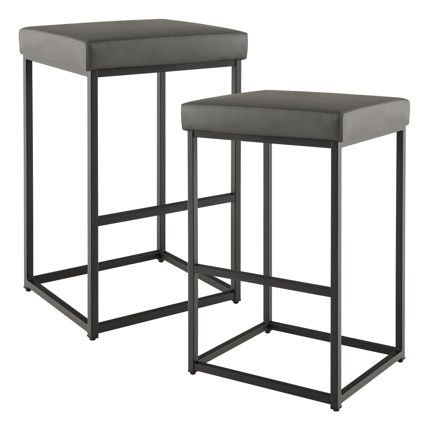 Pair of 30" Upholstered Barstools with PU Leather Cushions and Metal Frame in Grey