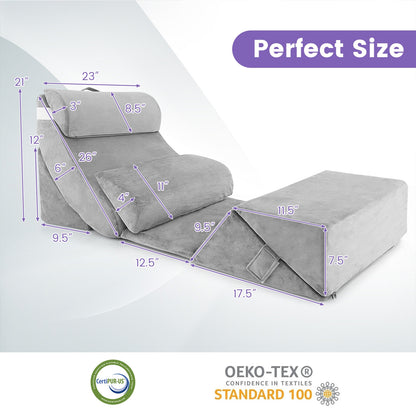 7 Piece Orthopedic Bed Wedge Pillow Set with Memory Foam, Adjustable Support & Washable Cover-Gray