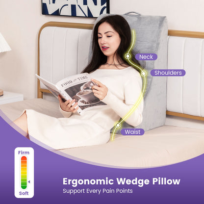 Ergonomic Bed Wedge Pillow for Back Support and Reading with Detachable Cover