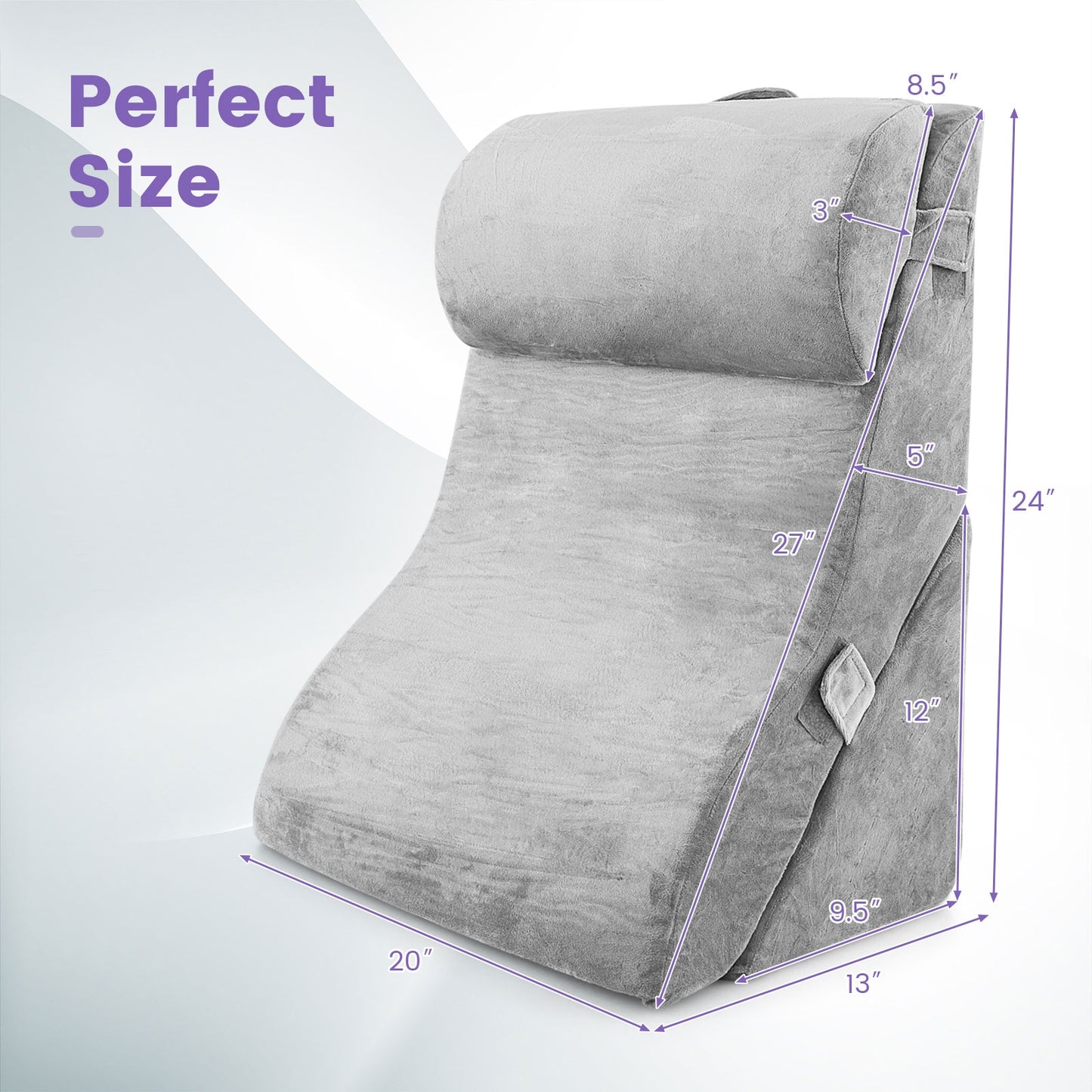 3 Piece Adjustable Orthopedic Bed Wedge Pillow Set for Back, Neck & Leg Support