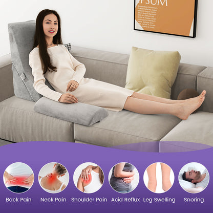 3 Piece Adjustable Orthopedic Bed Wedge Pillow Set for Back, Neck & Leg Support