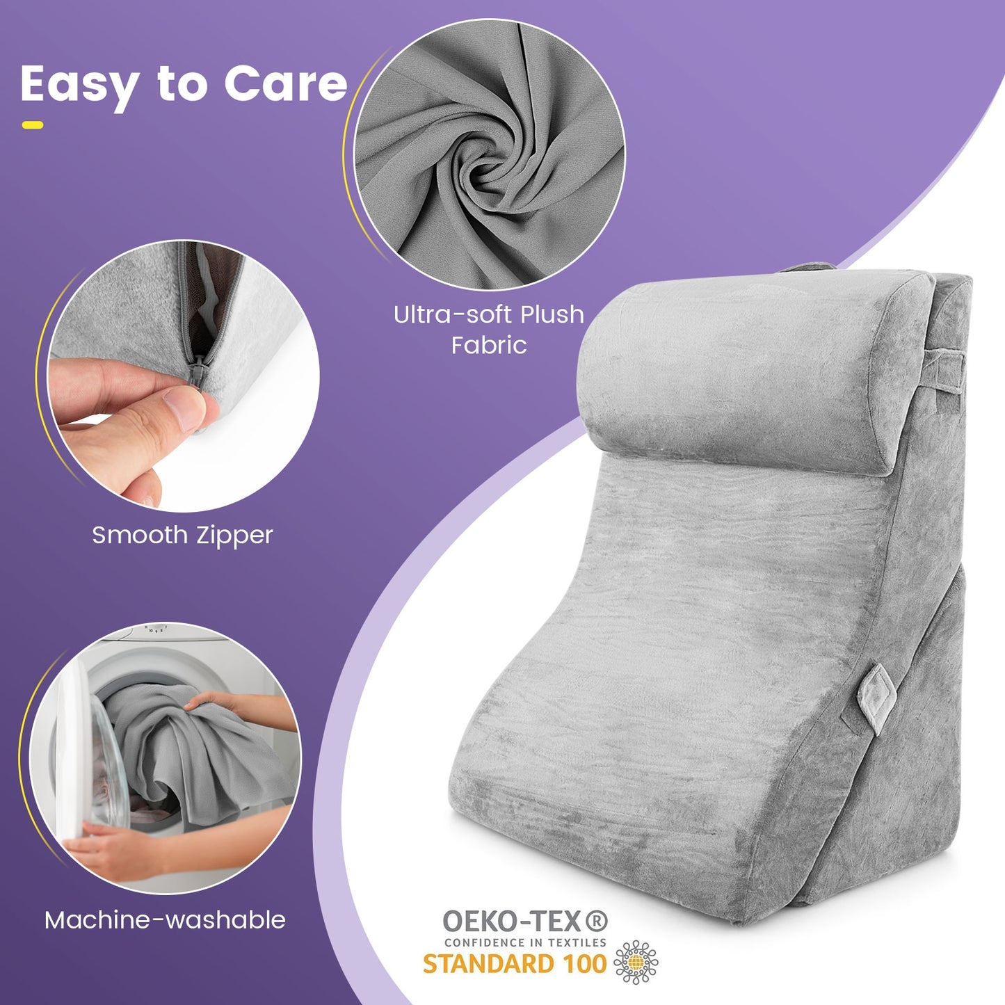 3 Piece Adjustable Orthopedic Bed Wedge Pillow Set for Back, Neck & Leg Support