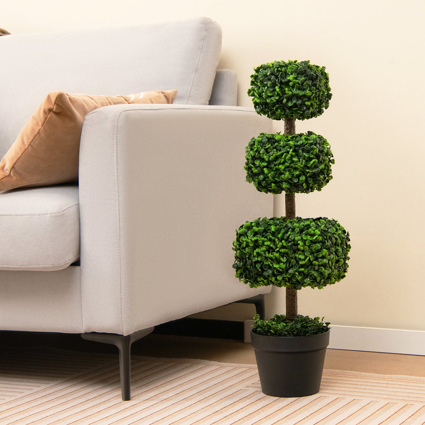 35 Inch Faux Boxwood Topiary Tree with Cement Pot – Realistic Artificial Greenery for Home & Garden
