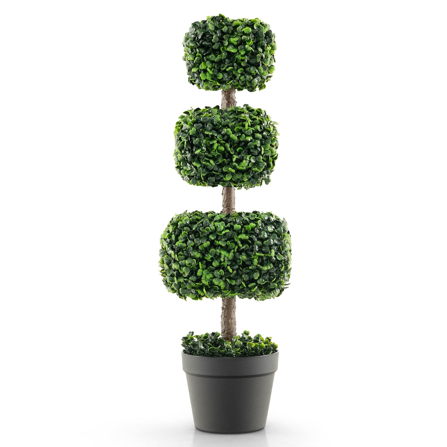 35 Inch Faux Boxwood Topiary Tree with Cement Pot – Realistic Artificial Greenery for Home & Garden