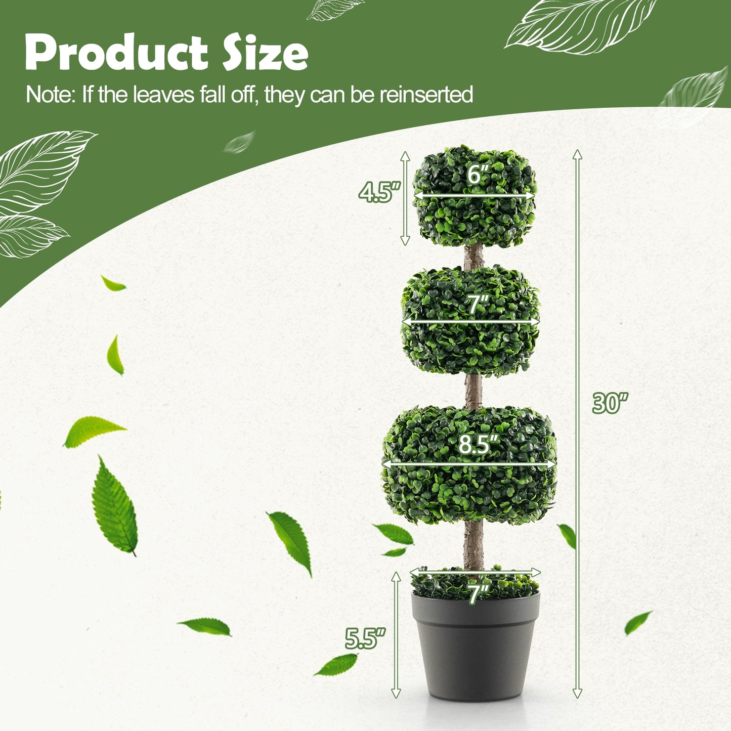 35 Inch Faux Boxwood Topiary Tree with Cement Pot – Realistic Artificial Greenery for Home & Garden