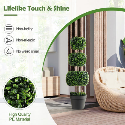 35 Inch Faux Boxwood Topiary Tree with Cement Pot – Realistic Artificial Greenery for Home & Garden