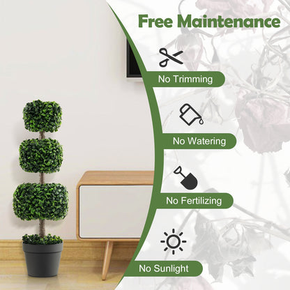 35 Inch Faux Boxwood Topiary Tree with Cement Pot – Realistic Artificial Greenery for Home & Garden