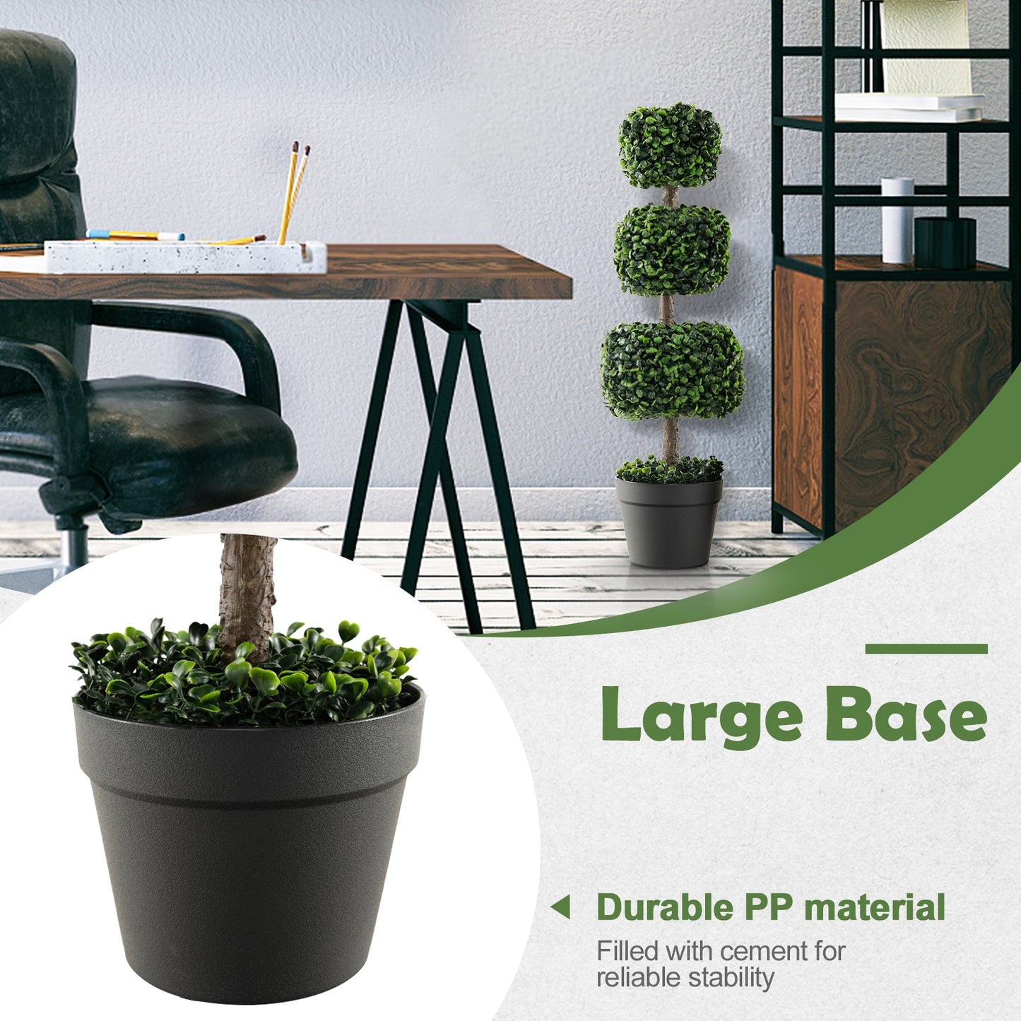 35 Inch Faux Boxwood Topiary Tree with Cement Pot – Realistic Artificial Greenery for Home & Garden