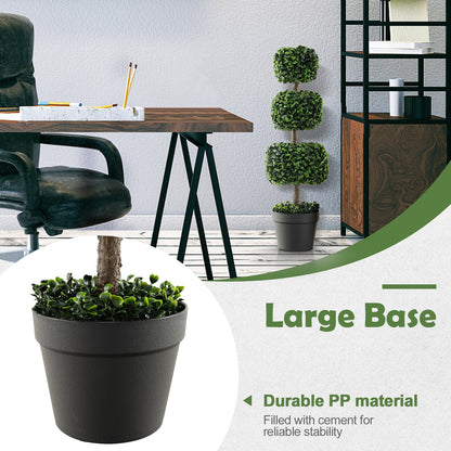 35 Inch Faux Boxwood Topiary Tree with Cement Pot – Realistic Artificial Greenery for Home & Garden
