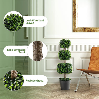 35 Inch Faux Boxwood Topiary Tree with Cement Pot – Realistic Artificial Greenery for Home & Garden