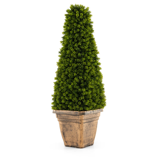 3 Foot Artificial Boxwood Cone Topiary Tree with Cement Base