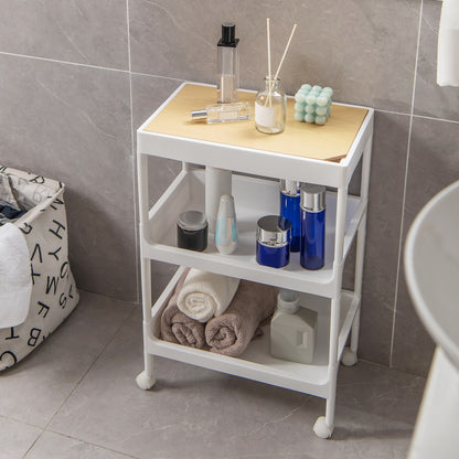 Compact 3 Tier Utility Cart with Removable Tray Top and Lockable Wheels for Kitchen Bathroom or Office