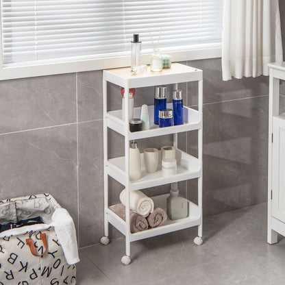 Compact 4 Tier Utility Cart with Removable Tray Top and Lockable Wheels for Kitchen Bathroom or Office