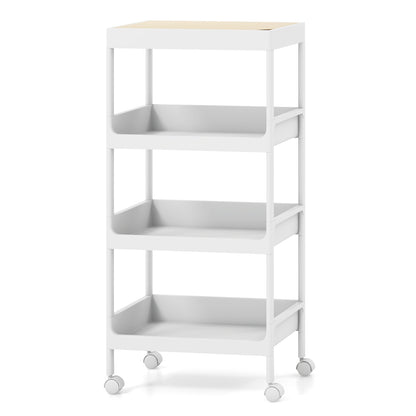 Compact 4 Tier Utility Cart with Removable Tray Top and Lockable Wheels for Kitchen Bathroom or Office