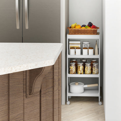 Compact 4 Tier Utility Cart with Removable Tray Top and Lockable Wheels for Kitchen Bathroom or Office