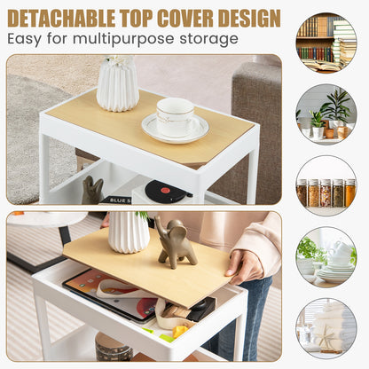 Compact 4 Tier Utility Cart with Removable Tray Top and Lockable Wheels for Kitchen Bathroom or Office