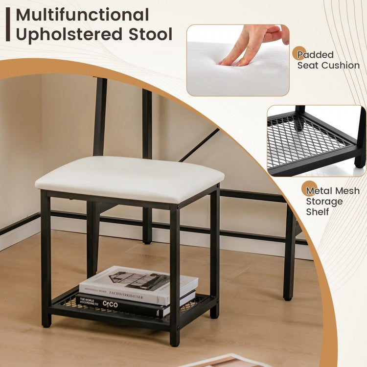 Modern Ladder Vanity Desk Set with Flip-Top Mirror, Storage Shelves, and Cushioned Stool – Black