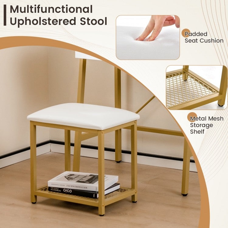 Modern Ladder Vanity Desk Set with Flip-Top Mirror, Storage Shelves, and Cushioned Stool – Golden