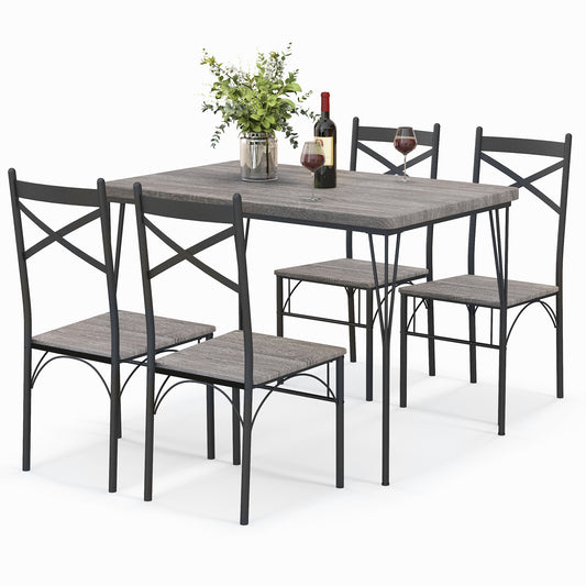 5 Piece Modern Dining Table Set with Metal Frame and Chairs for Kitchen or Dining Room