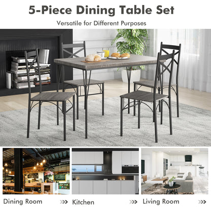 5 Piece Modern Dining Table Set with Metal Frame and Chairs for Kitchen or Dining Room