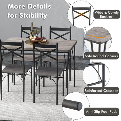 5 Piece Modern Dining Table Set with Metal Frame and Chairs for Kitchen or Dining Room