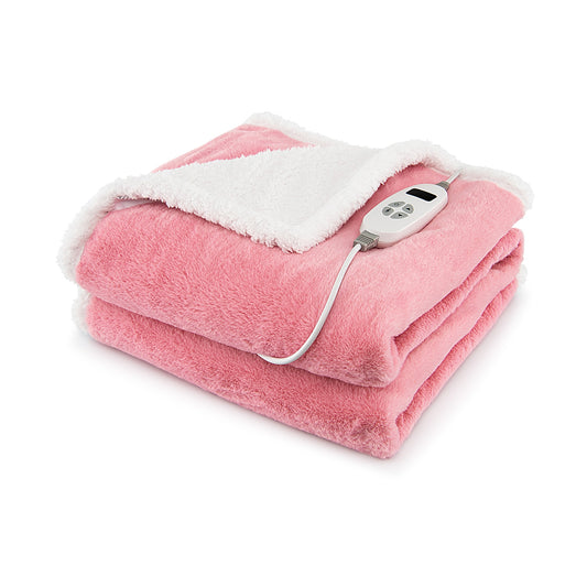 Reversible Electric Heated Blanket Throw with 10 Heat Settings & Auto Shut-Off - Pink