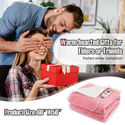 Reversible Electric Heated Blanket Throw with 10 Heat Settings & Auto Shut-Off - Pink