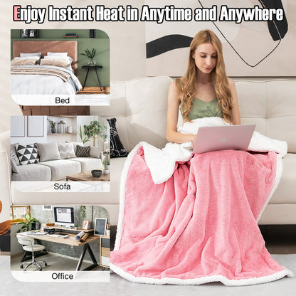 Reversible Electric Heated Blanket Throw with 10 Heat Settings & Auto Shut-Off - Pink